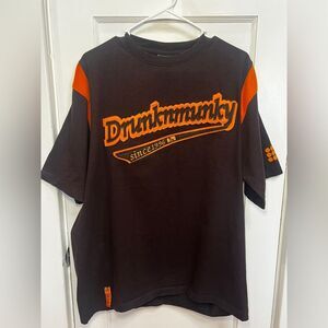 True Y2K Drunknmunky black orange short sleeve t-shirt embroidered logo Size L